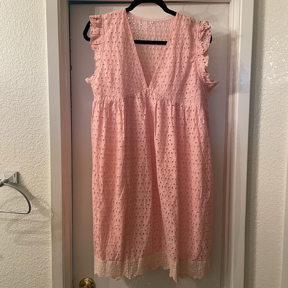 Pink Eyelet Lace Dress- Size L